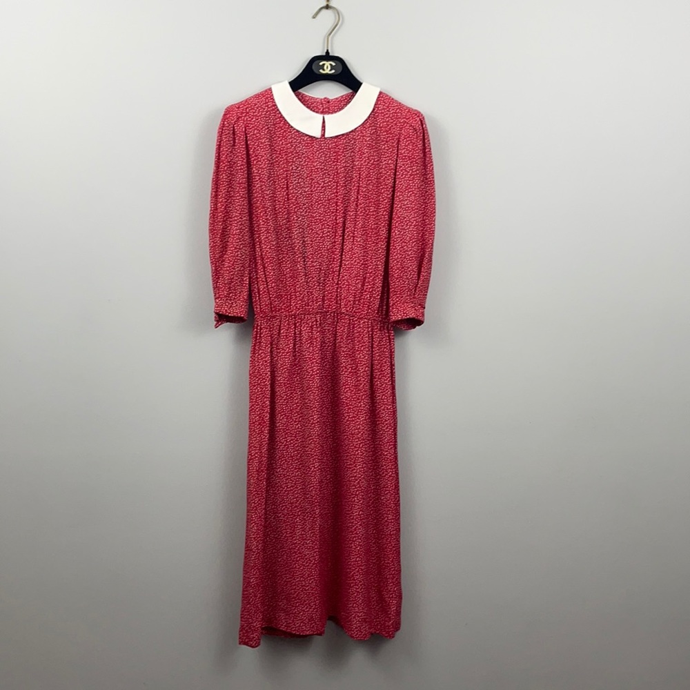 Red Vintage Karen Stevens by Steven Stoller Dress w White Peter Pan Collar ♥️